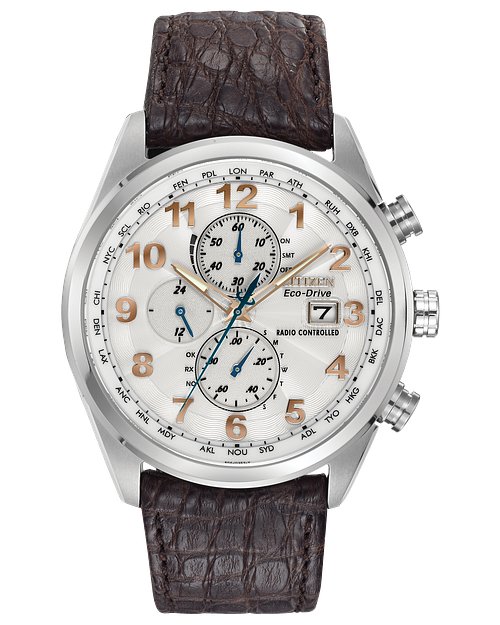 World Chronograph A T Silver Tone Dial Genuine Crocodile Strap